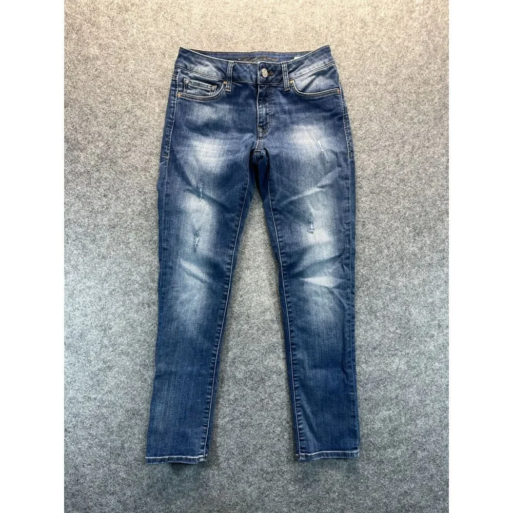 Mavi Jeans Women's 27 Angie‎ Mid Rise Slim Straight Distressed Denim Pants